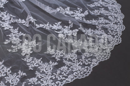 Lace Trim Cathedral Bridal Veil - Elegant Wedding Veil