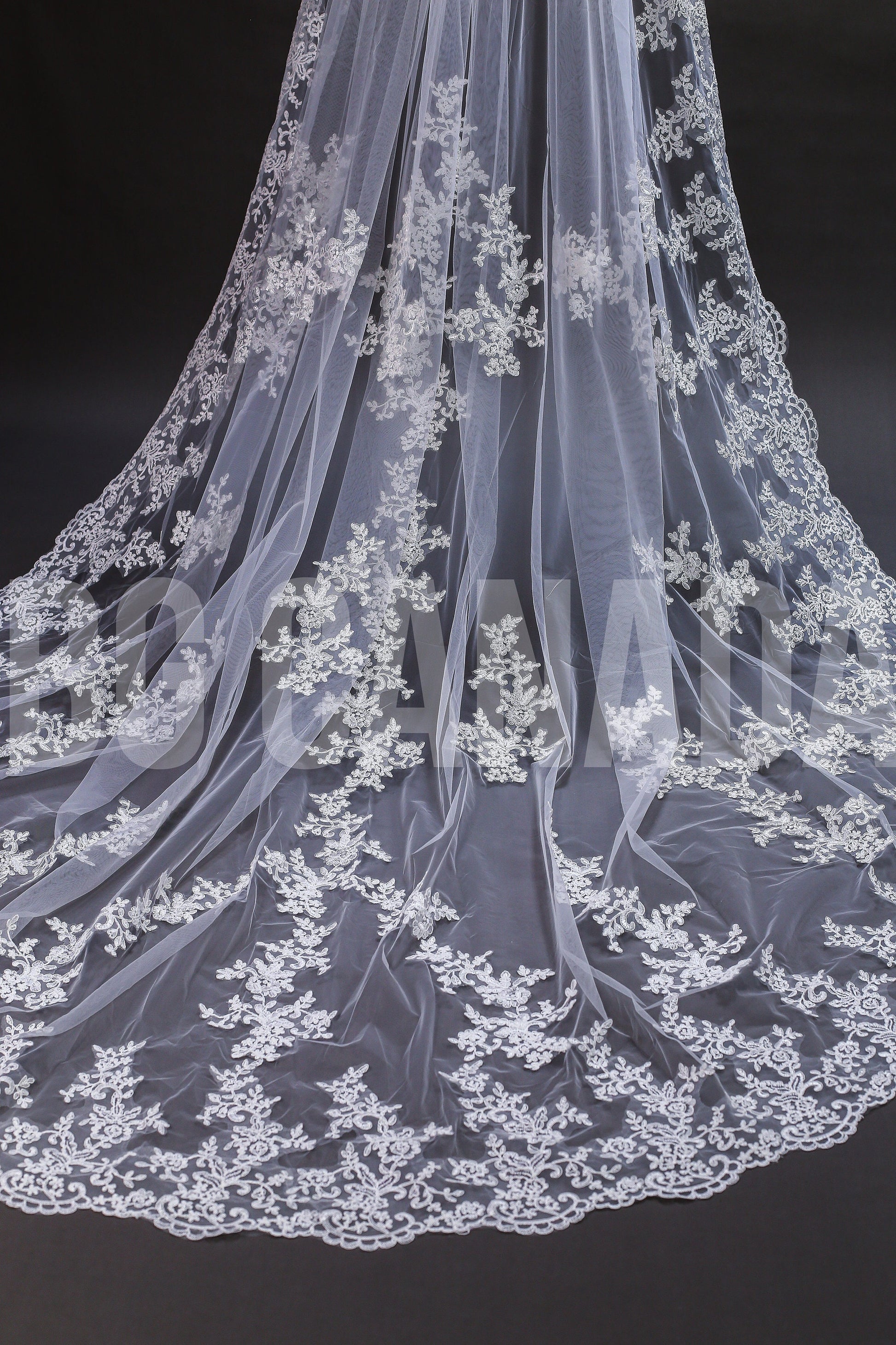 Lace Trim Cathedral Bridal Veil - Elegant Wedding Veil