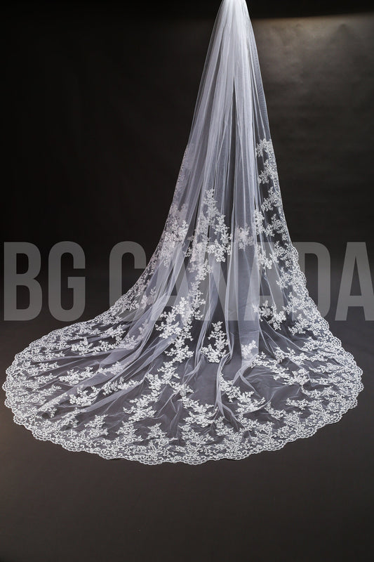 Lace Trim Cathedral Bridal Veil - Elegant Wedding Veil