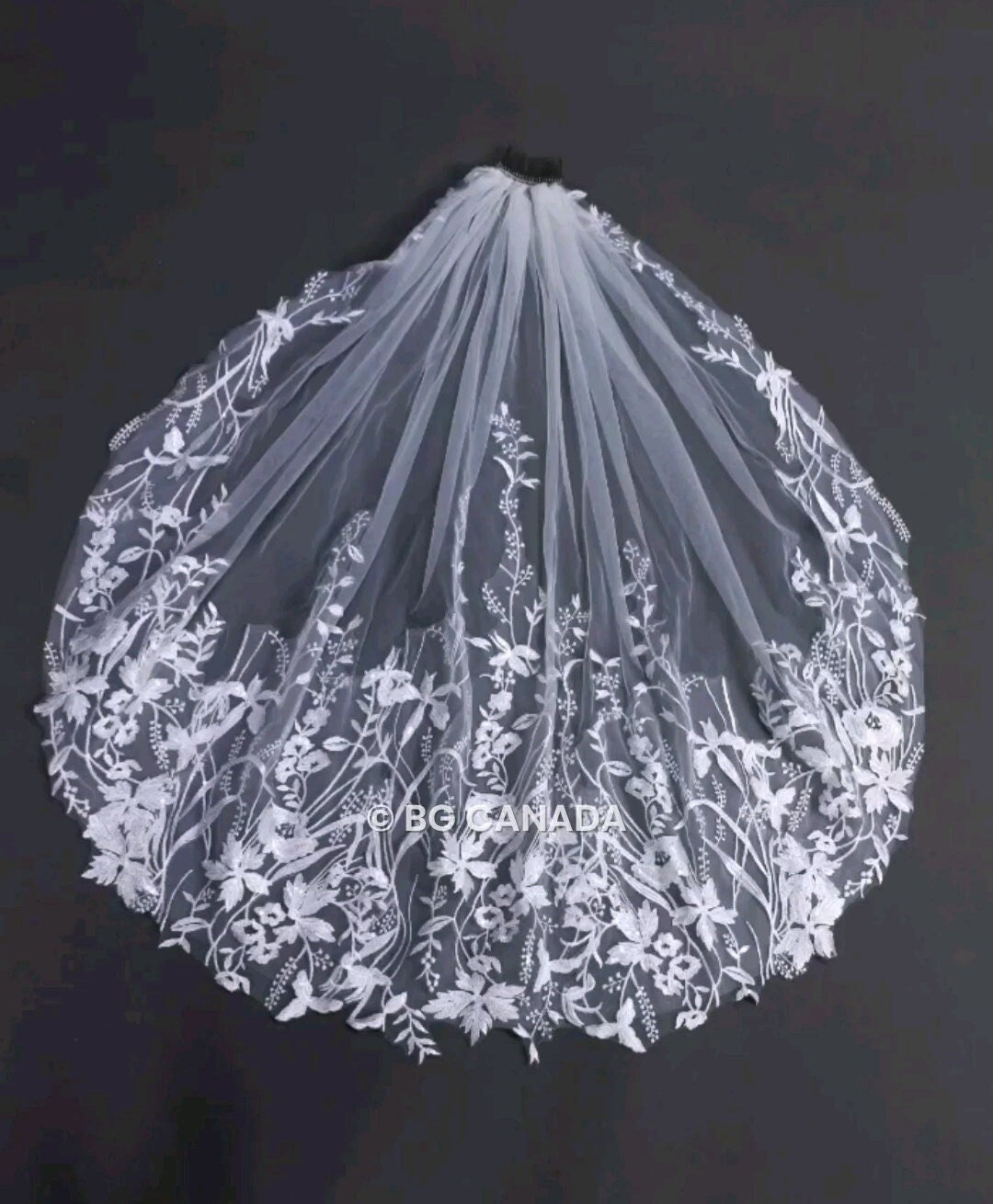 Floral vine cathedral veil Wild flower Floral Lace Wedding Veil: Bridal Illusion Tulle fingertip, floor, Waltz, cathedral