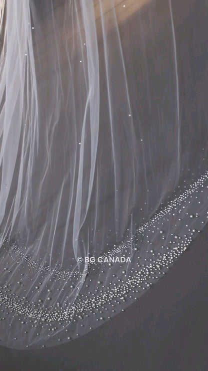 Cathedral Wedding Veil: Pearl & Crystal Edge, Sparkly Bridal Veil
