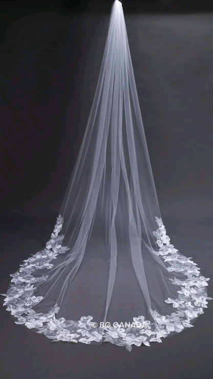118inch veil floor length wedding veil floral edges veil Floral Lace Bridal Veil 300cm Elegant Wedding Veil