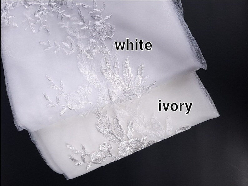 Flower Lace Wedding Veil: Cathedral Length, White or Ivory