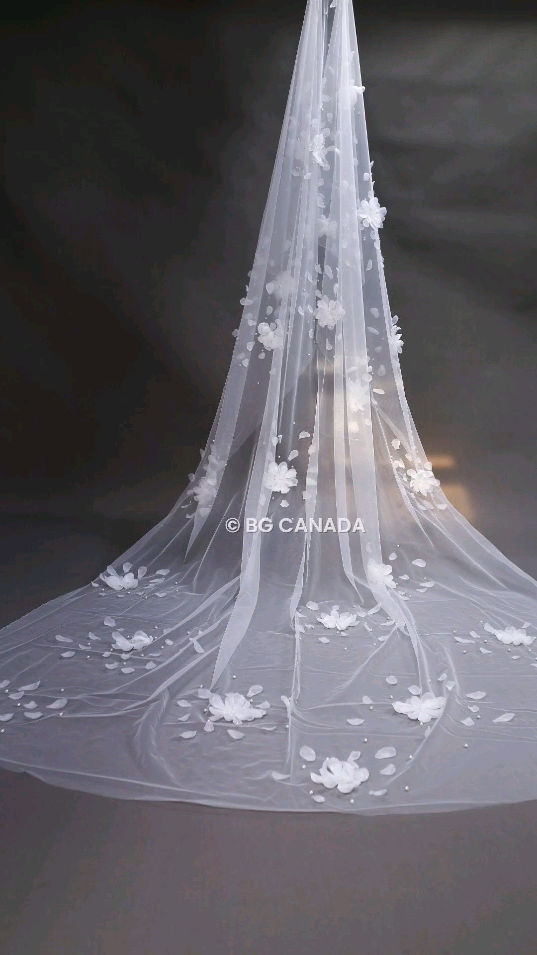 veil cathedral veil Floral Pearl Bridal Veil mantilla veil Unique Wedding Veil with Scattered Pearls and Petals Statement Veil
