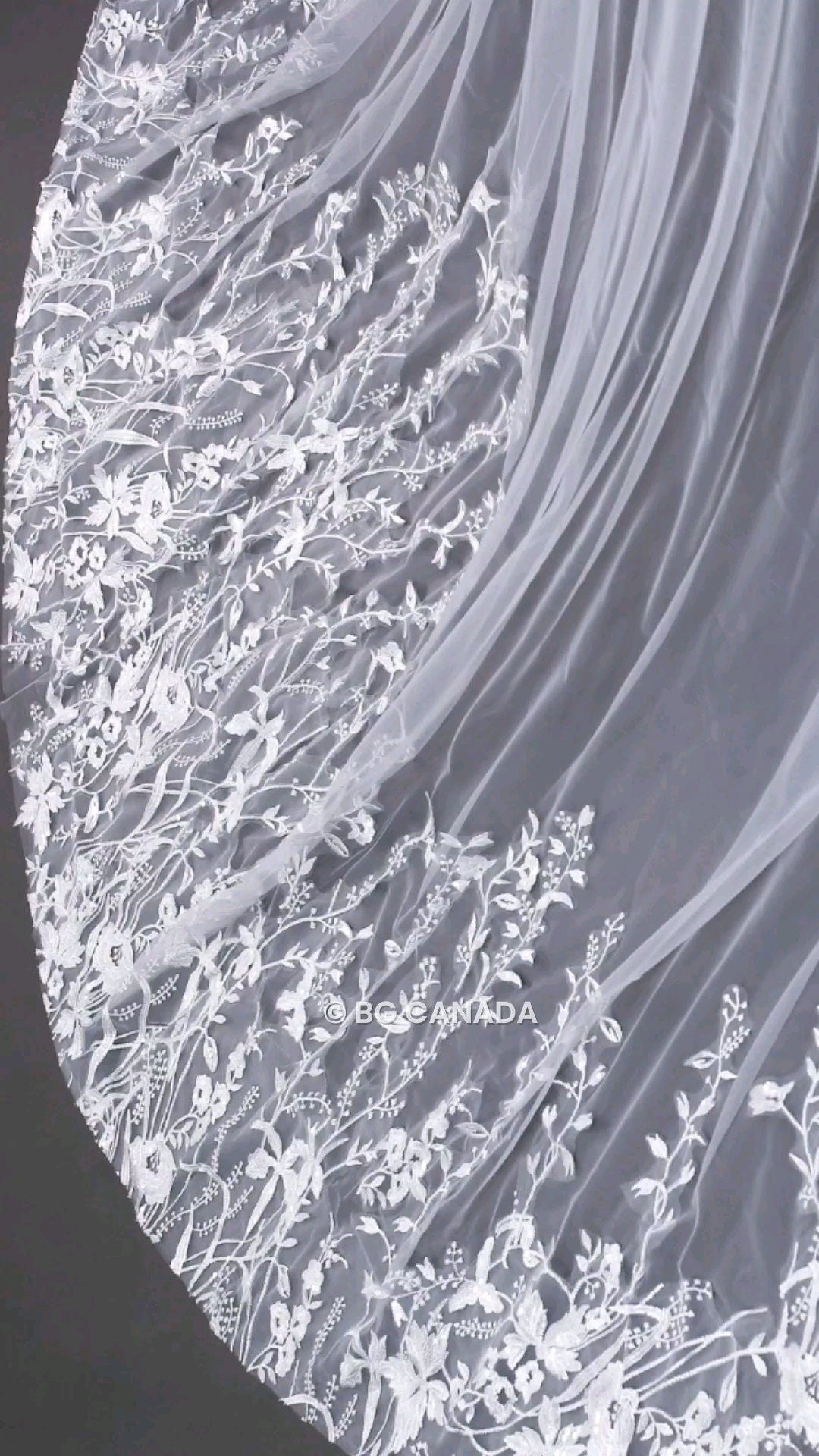 Floral Vine Cathedral Wedding Veil - Embroidered Bridal Veil
