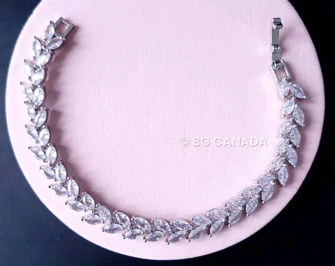 Blue Crystal Bridal Jewelry Set: Silver Necklace, Earrings, Bracelet