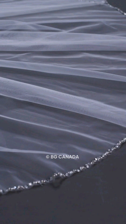 Sequin Edge Bridal Veil: Short Tulle Wedding Veil, Ivory