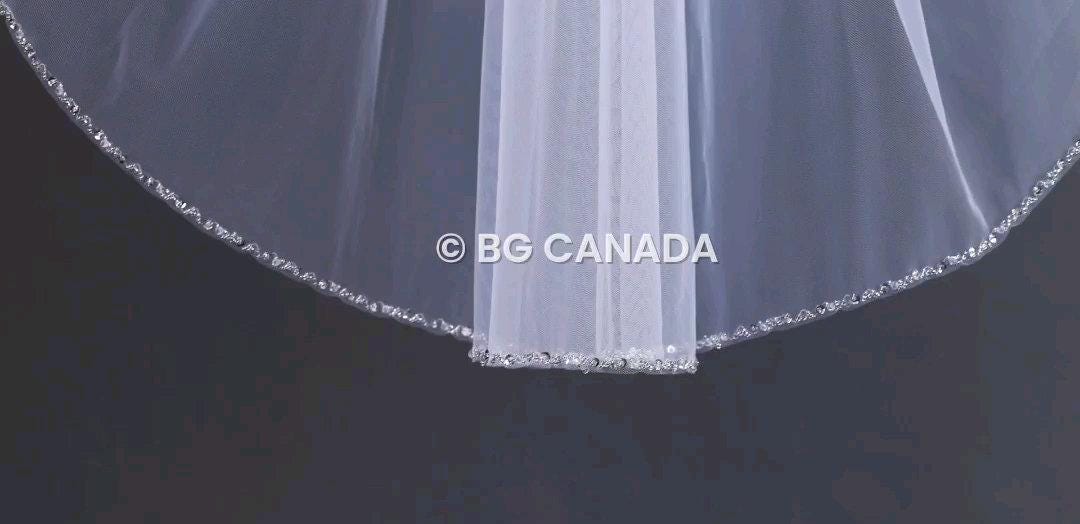 Sequin Edge Bridal Veil: Short Tulle Wedding Veil, Ivory