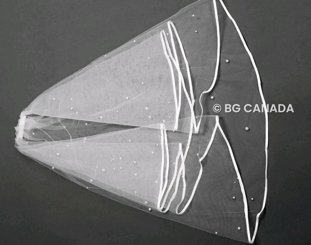 Two-tier satin trim wedding veil