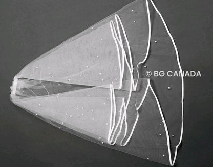 Two-tier satin trim wedding veil