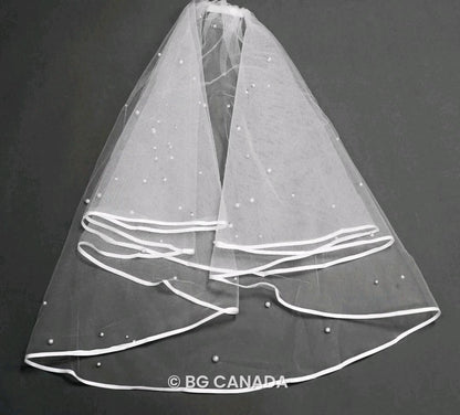 Two-tier satin trim wedding veil