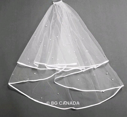Two-tier satin trim wedding veil