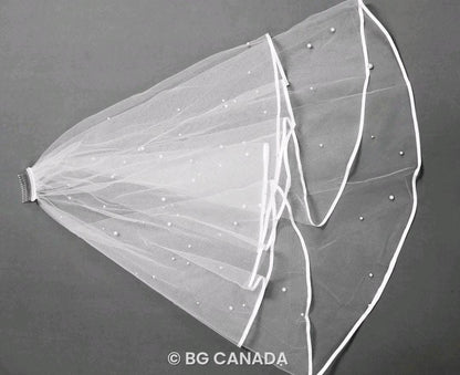 Two-tier satin trim wedding veil