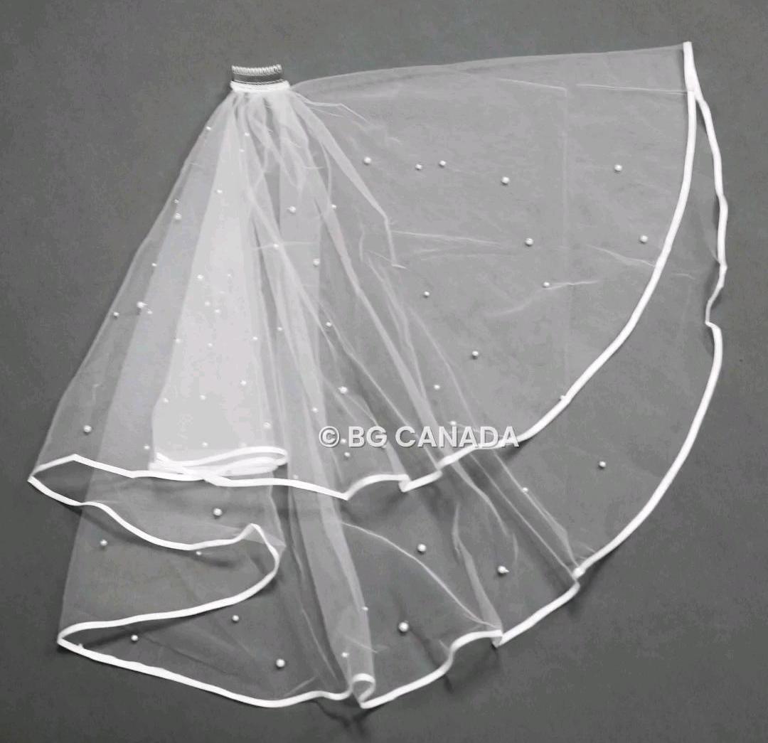 Two-tier satin trim wedding veil