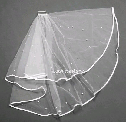 Two-tier satin trim wedding veil