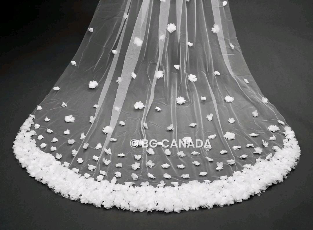3D Floral Cathedral Veil: 300cm Wedding Veil, White or Off-White