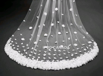 3D Floral Cathedral Veil: 300cm Wedding Veil, White or Off-White