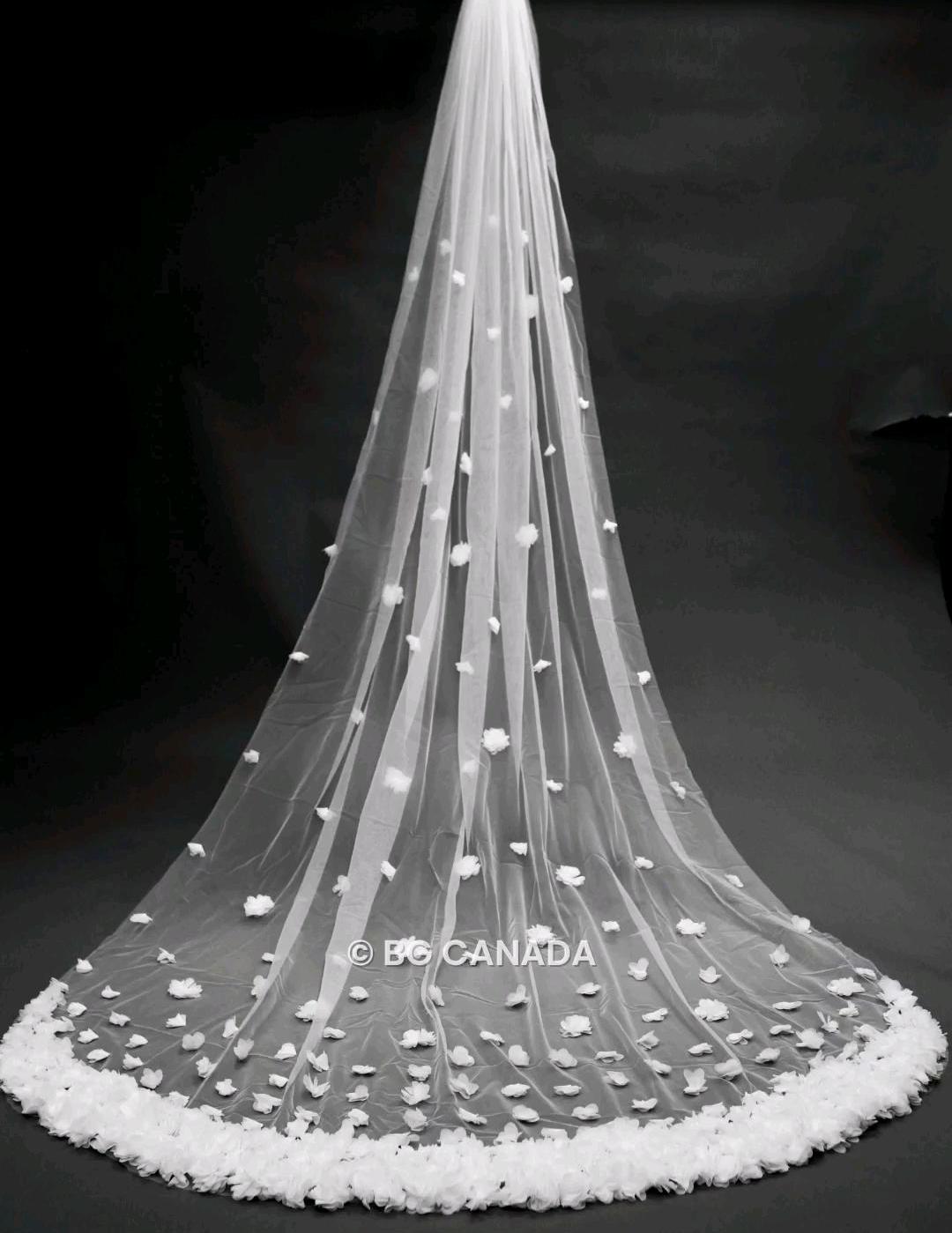 3D Floral Cathedral Veil: 300cm Wedding Veil, White or Off-White