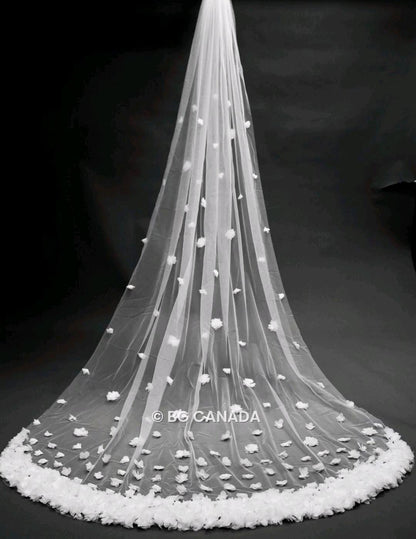 3D Floral Cathedral Veil: 300cm Wedding Veil, White or Off-White