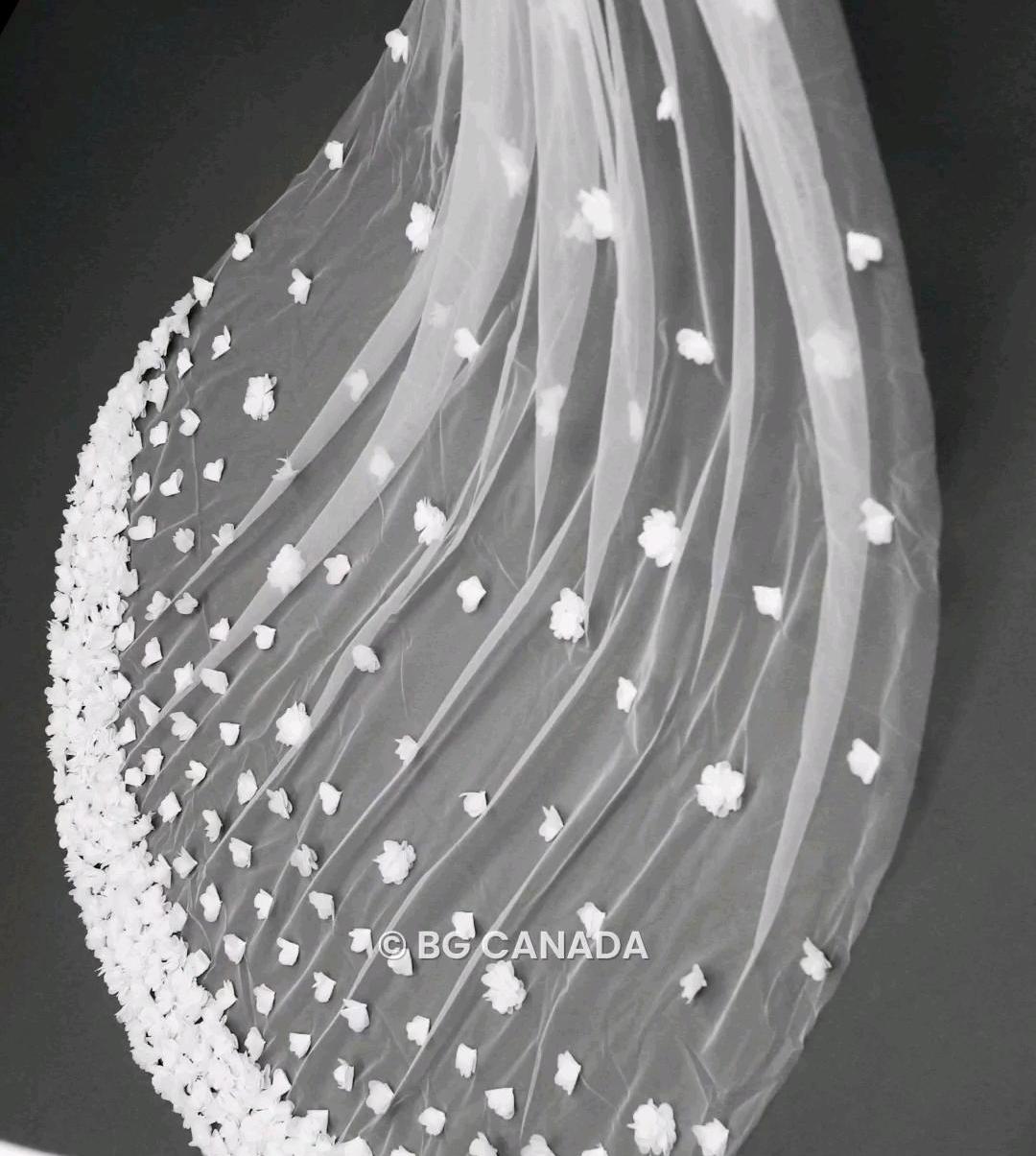 3D Floral Cathedral Veil: 300cm Wedding Veil, White or Off-White