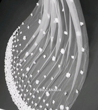 3D Floral Cathedral Veil: 300cm Wedding Veil, White or Off-White