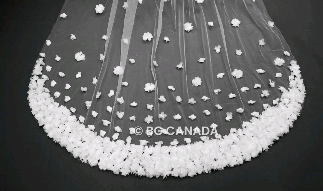 3D Floral Cathedral Veil: 300cm Wedding Veil, White or Off-White