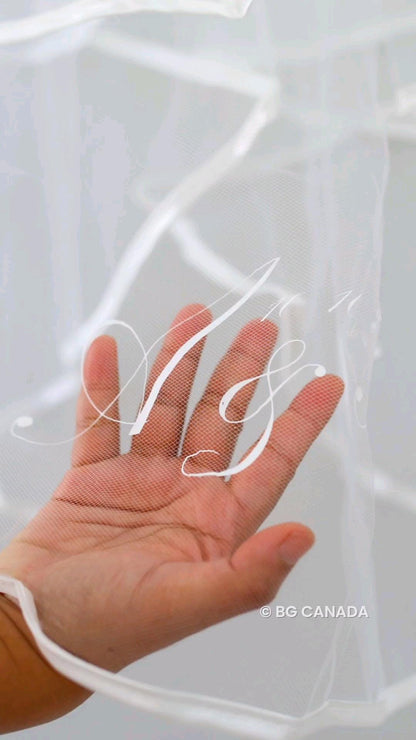 Two-tier satin trim wedding veil