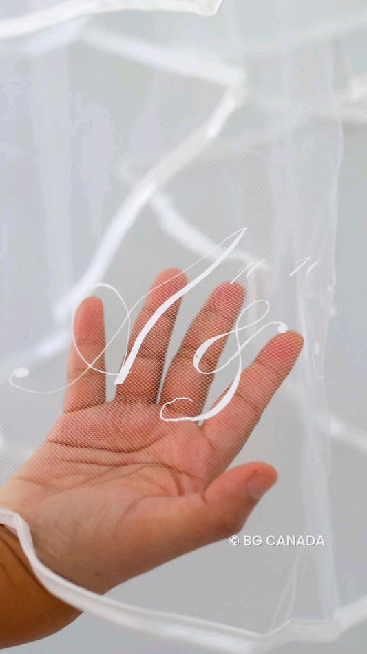 Two-tier satin trim wedding veil