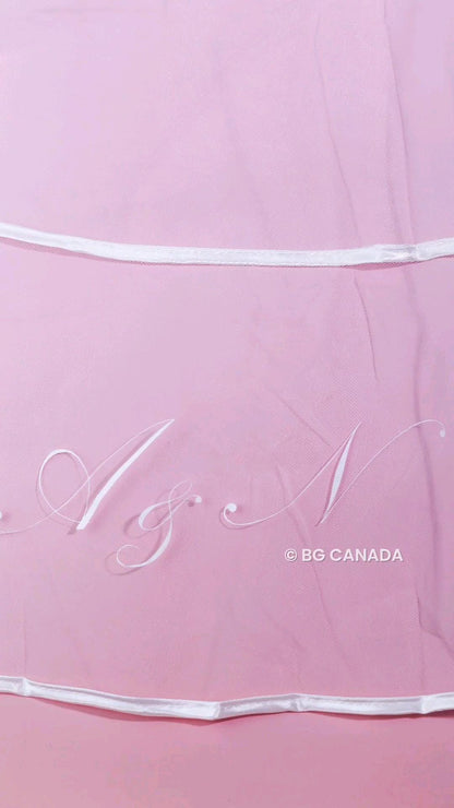 Two-tier satin trim wedding veil