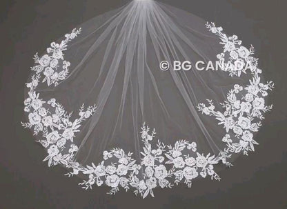 Small Floral Lace Wedding Veil: Short Fingertip Bridal Veil