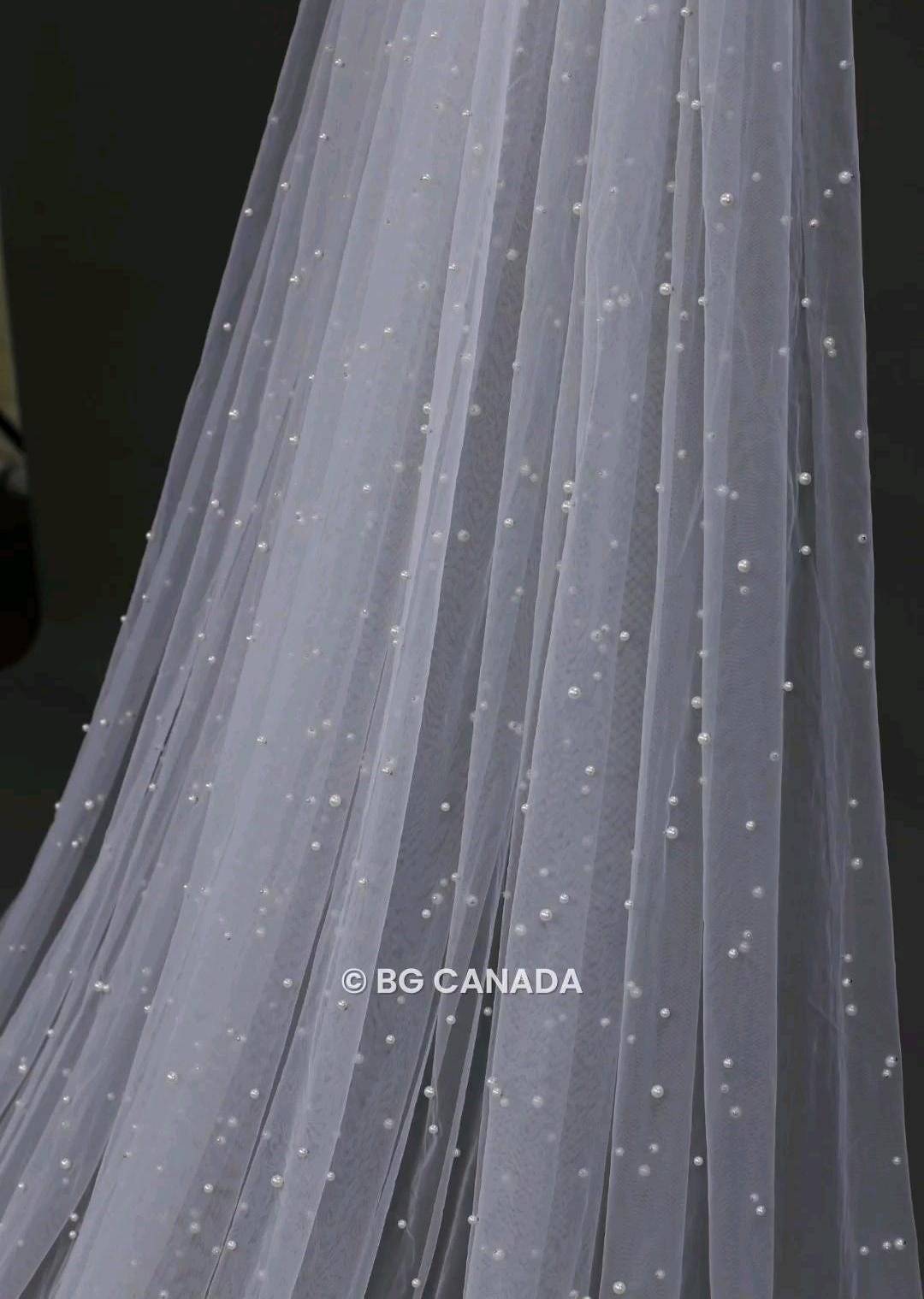 Scattered Pearl Wedding Veil elbow length wedding veil cheCustom Length Bridal Tulle Veil simple pearl veil