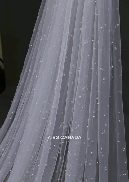 Scattered Pearl Wedding Veil elbow length wedding veil cheCustom Length Bridal Tulle Veil simple pearl veil