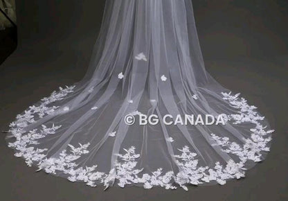 Cathedral Wedding Veil: Ivory Floral Lace, Soft Tulle