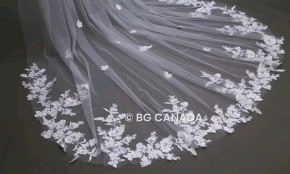 Cathedral Wedding Veil: Ivory Floral Lace, Soft Tulle