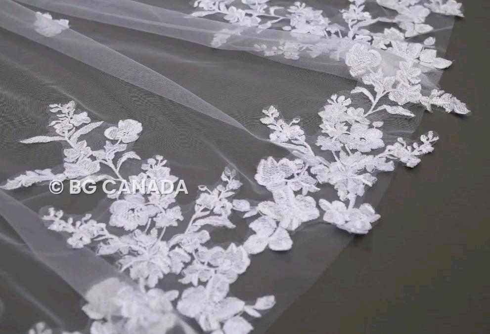 Cathedral Wedding Veil: Ivory Floral Lace, Soft Tulle