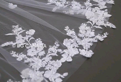 Cathedral Wedding Veil: Ivory Floral Lace, Soft Tulle