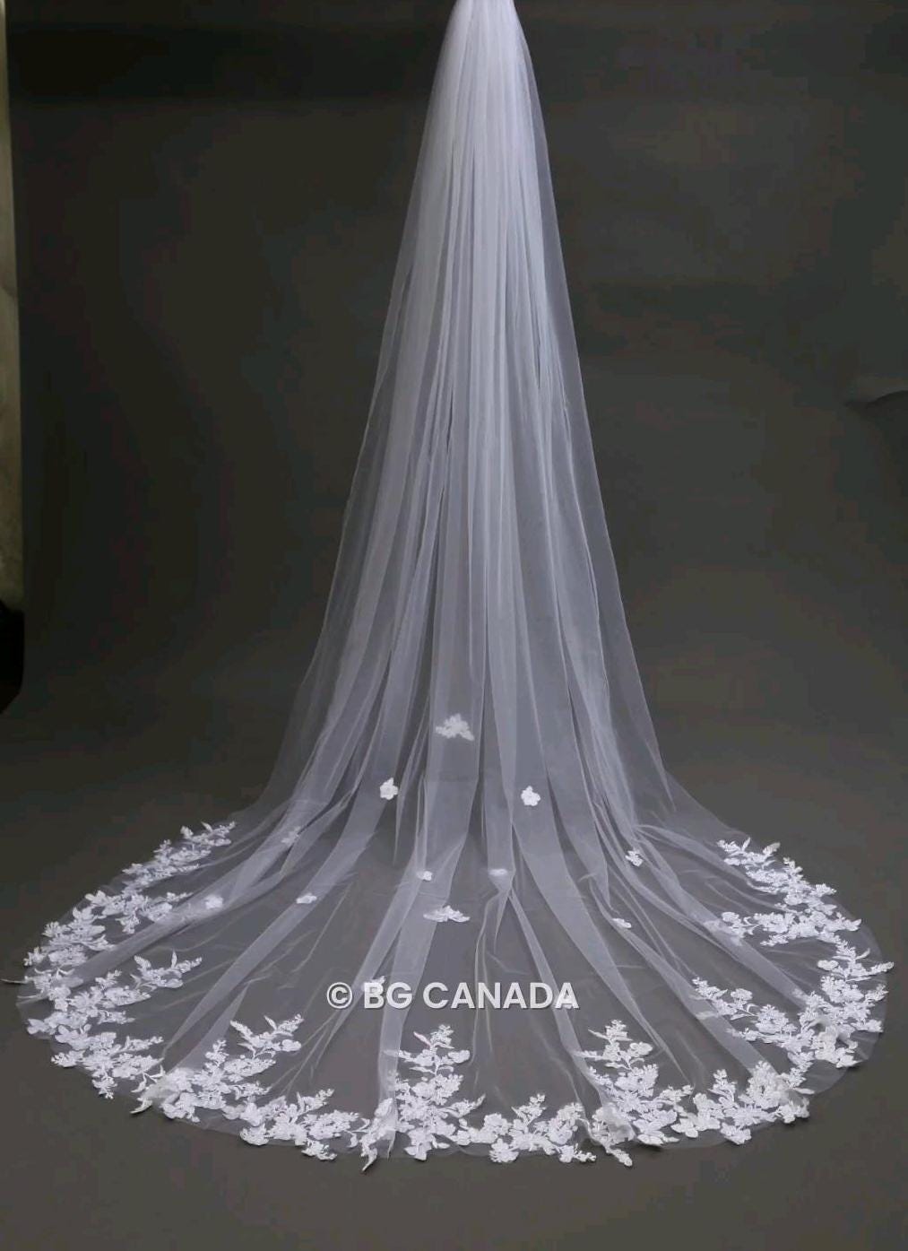 Cathedral Wedding Veil: Ivory Floral Lace, Soft Tulle