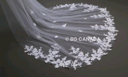 Cathedral Wedding Veil: Ivory Floral Lace, Soft Tulle