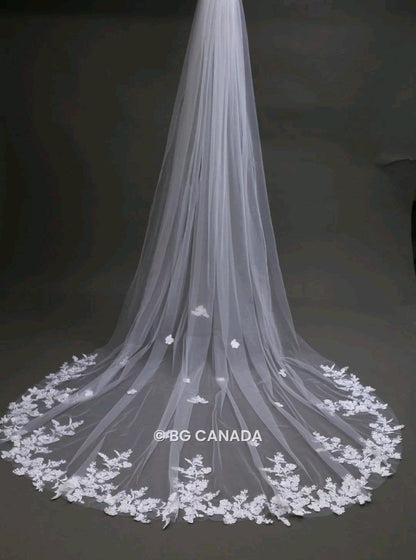 Cathedral Wedding Veil: Ivory Floral Lace, Soft Tulle