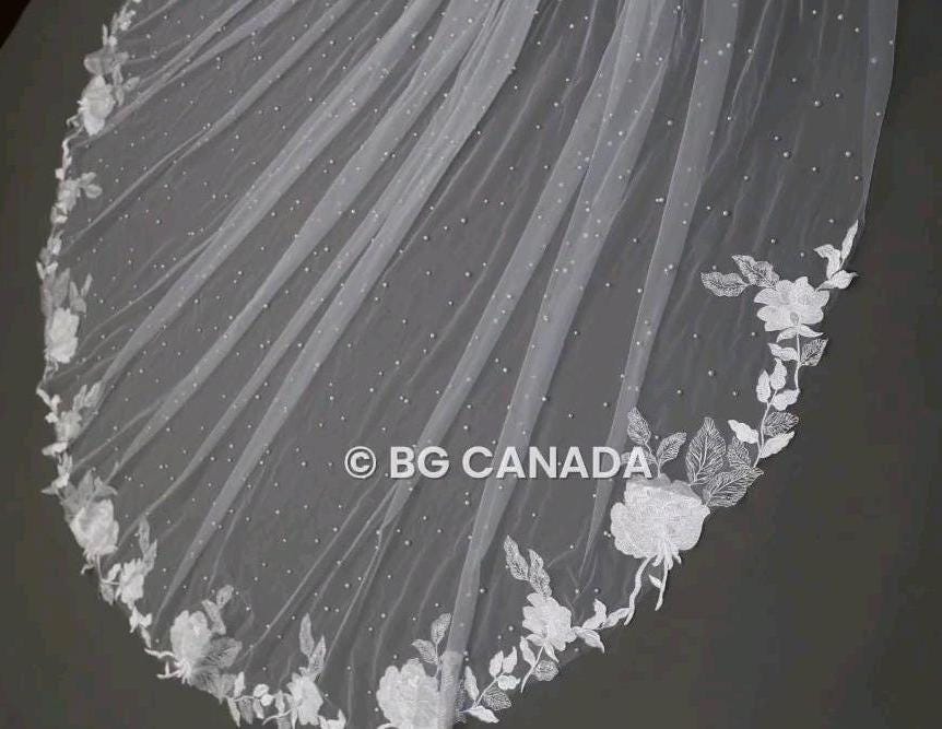 Floral Lace Cathedral Wedding Veil: Long Pearl Bridal Veil