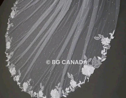 Floral Lace Cathedral Wedding Veil: Long Pearl Bridal Veil