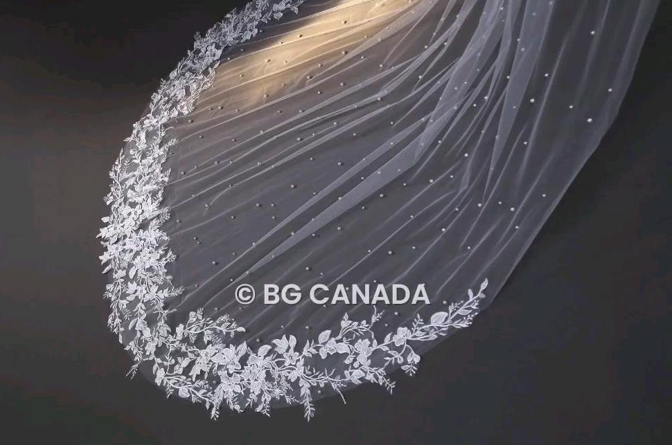 Cathedral Wedding Veil: Floral Lace, Pearls, 300cm