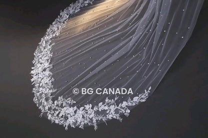 Cathedral Wedding Veil: Floral Lace, Pearls, 300cm