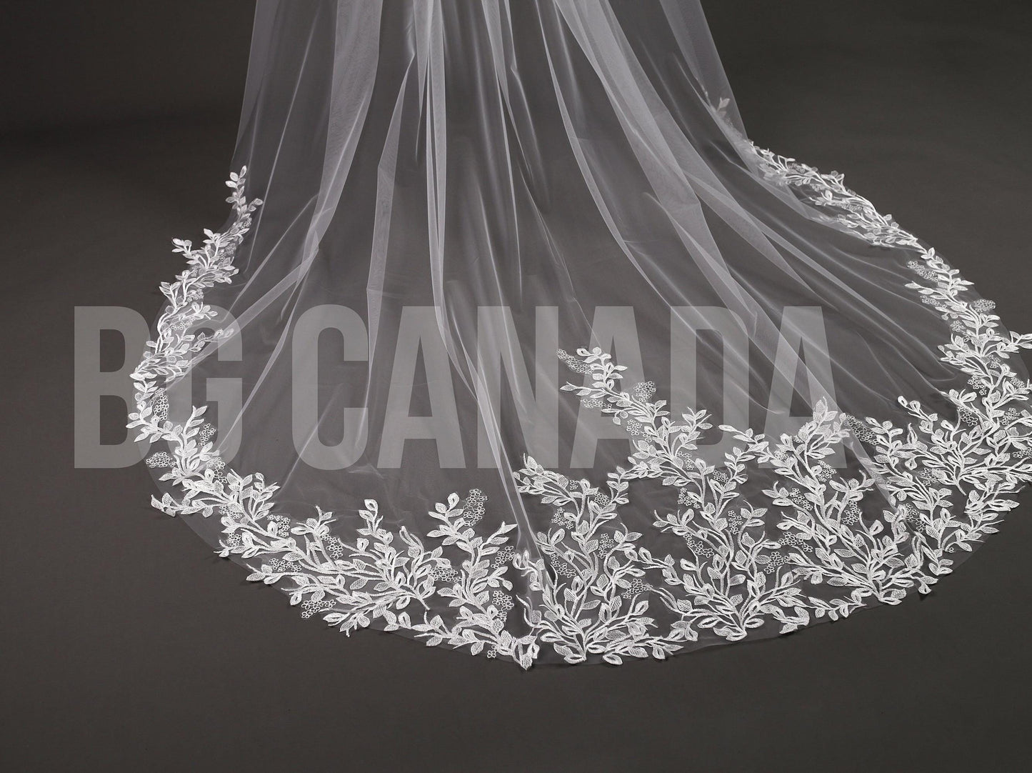 Leaf pattern Wedding Veil: Ivory, white Lace, Leaf Embroidered Edge (300cm)