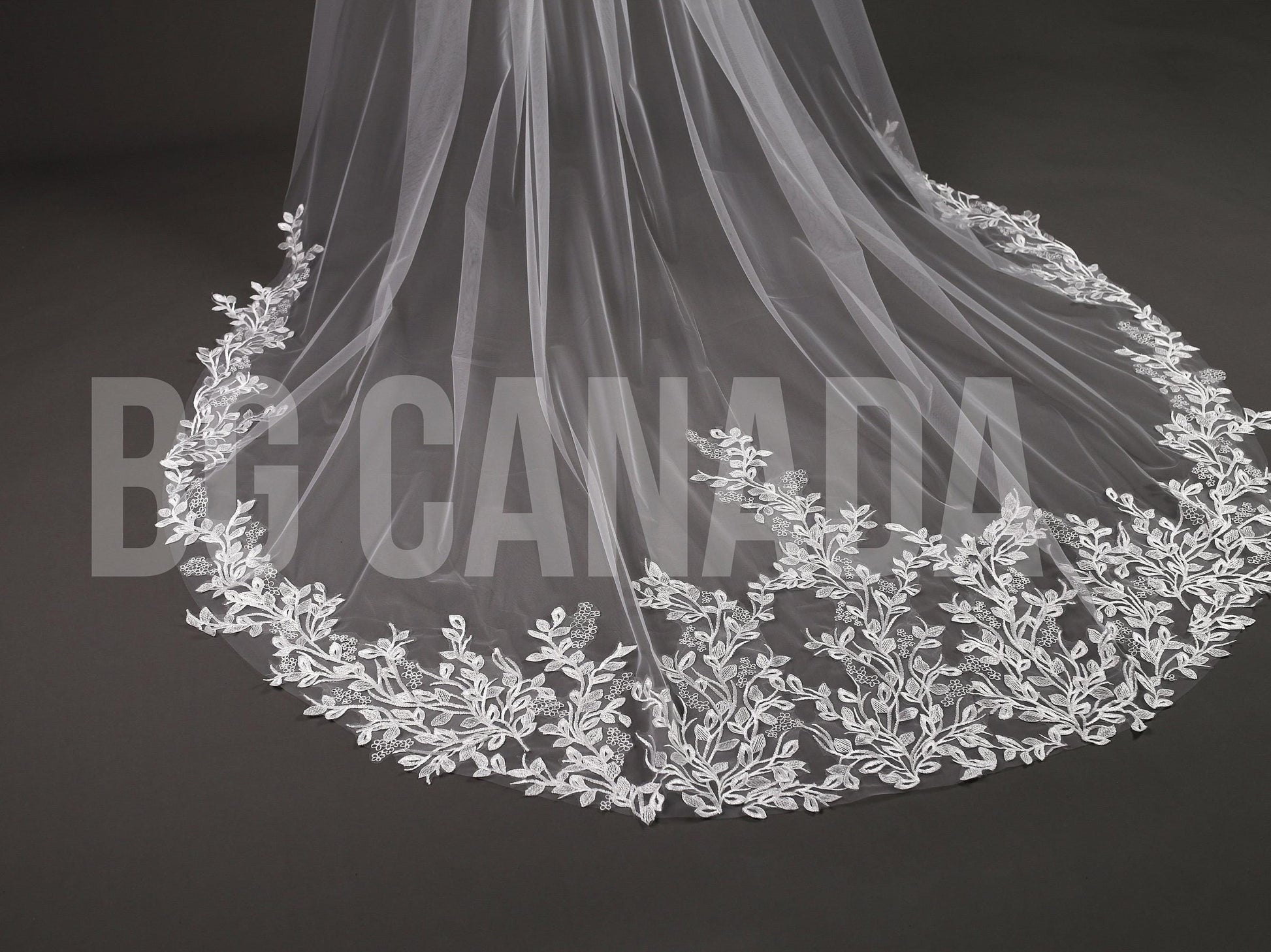 Leaf pattern Wedding Veil: Ivory, white Lace, Leaf Embroidered Edge (300cm)