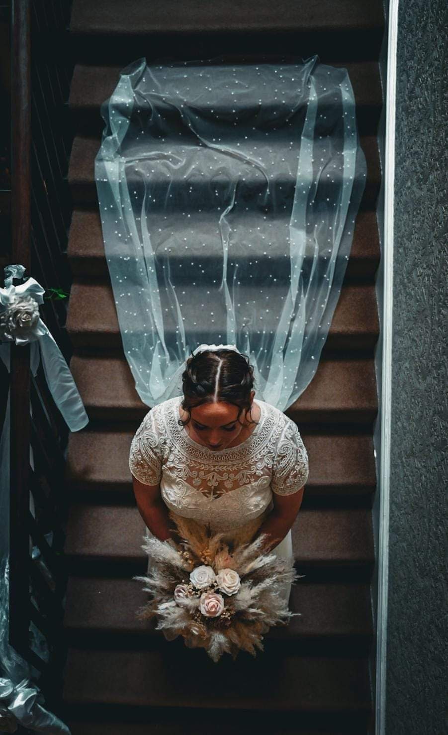 Scattered Pearl Wedding Veil elbow length wedding veil cheCustom Length Bridal Tulle Veil simple pearl veil