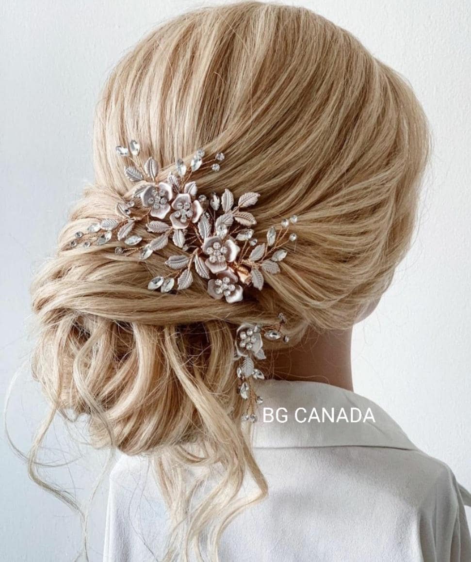 Floral Bridal Hair Comb bridal hair pin Gold Wedding Hair Accessory bridesmaids hairpins gift bridalparty hairpins