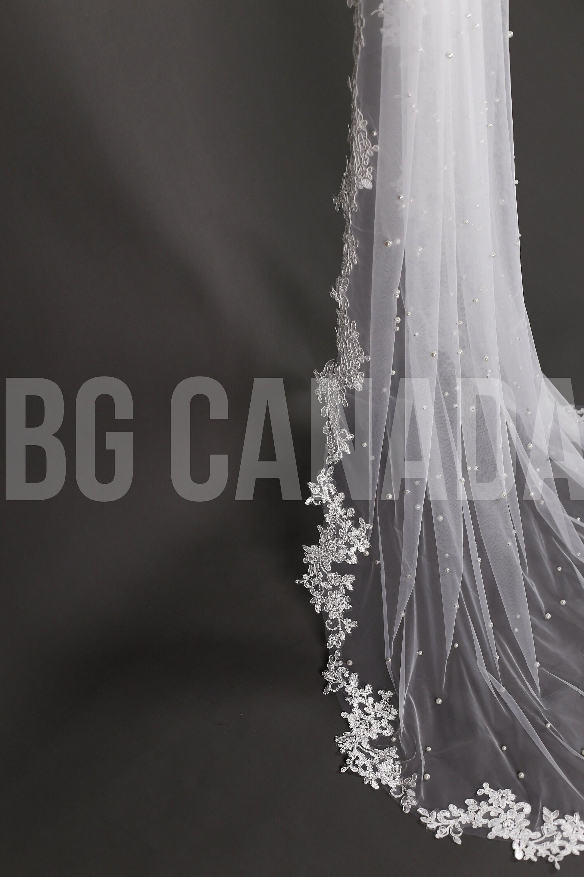 Pearl Wedding Veil with lace border: Ivory Lace Border Veil Lace edge veil scattered pearls