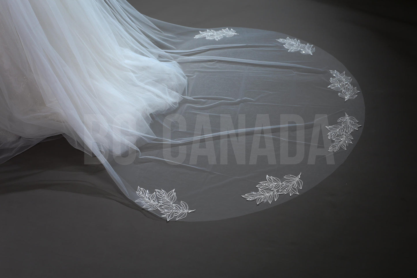 Beaded Leaf Lace Cathedral Veil - Bridal Ivory Tulle Veil