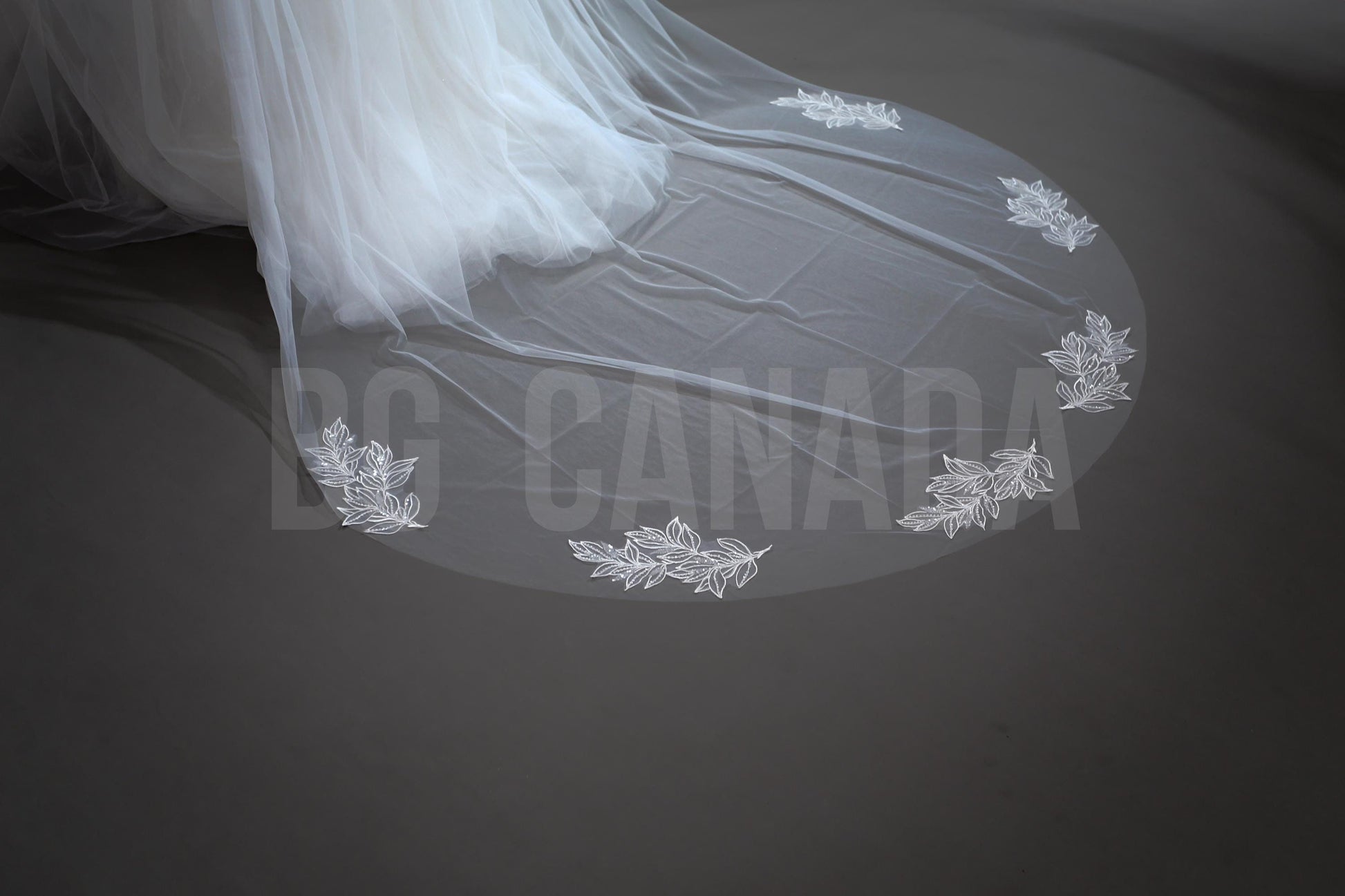 Beaded Leaf Lace Cathedral Veil - Bridal Ivory Tulle Veil